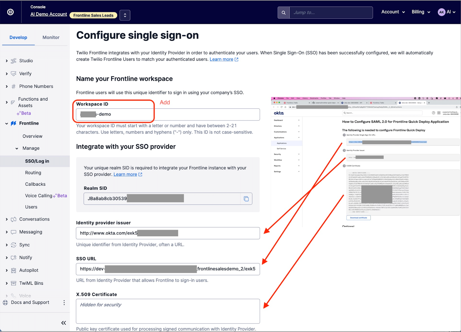 SSO details in Twilio Console