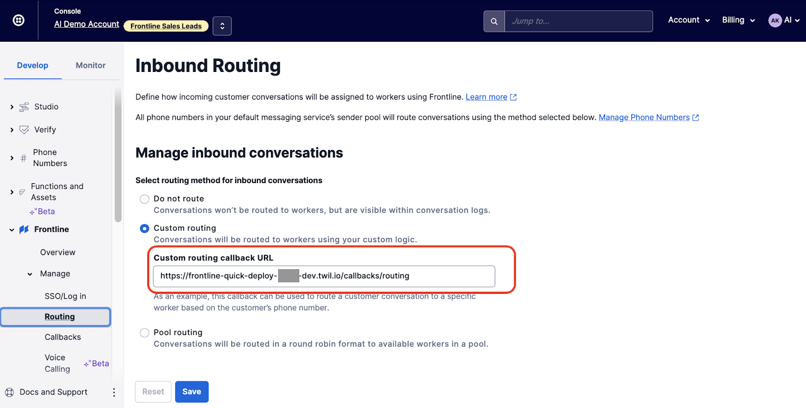 Custom inbound routing in Frontline