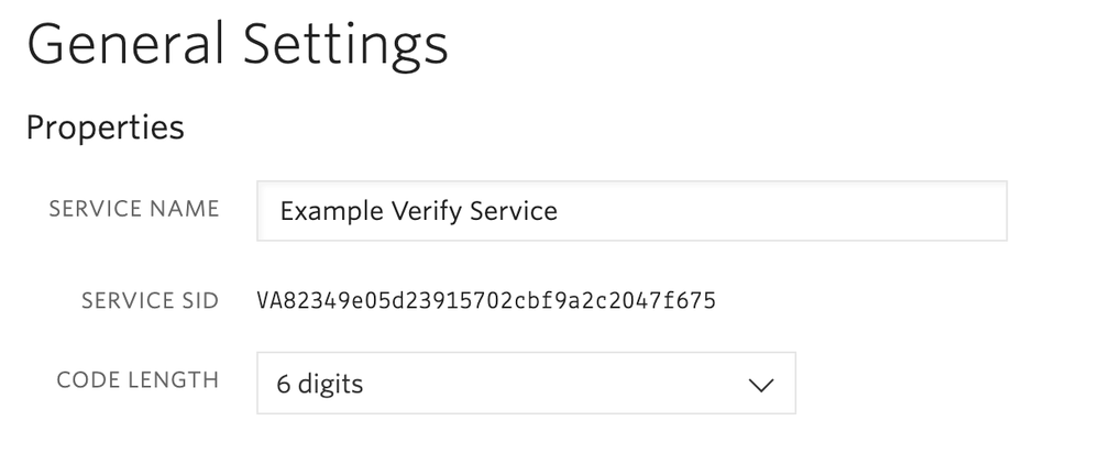 The General Settings of a Verify service
