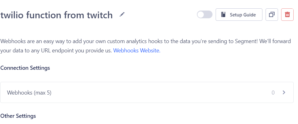 connection settings webhook