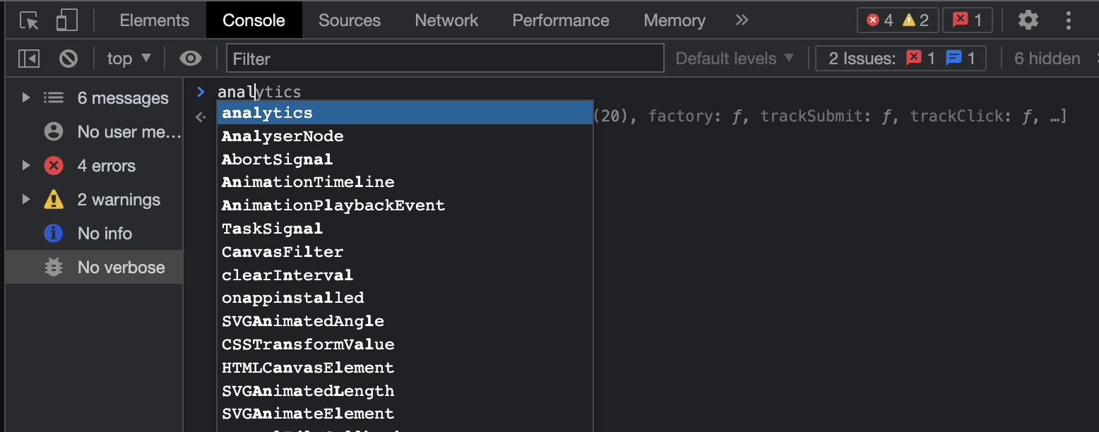 check that segment is installed in the browser dev tools console