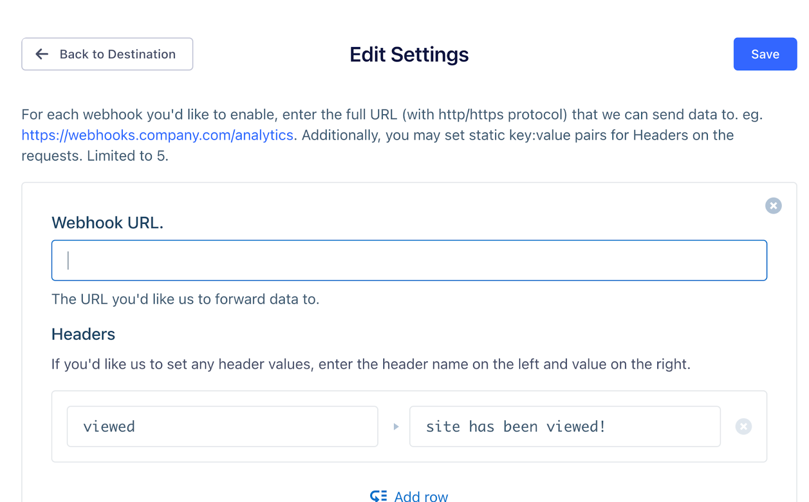 webhook settings with headers