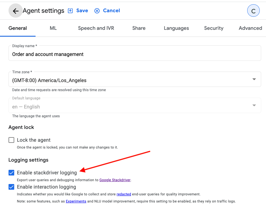 Dialogflow Logging