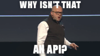 Animated GIF of Jeff Lawson (Twilio CEO) asking "why isn&#x27;t that an API?"