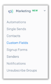 custom field button highlighted in marketing tab