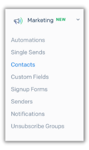Contact tab in marketing section in SendGrid