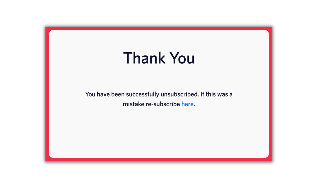 Unsubscribe confirmation message