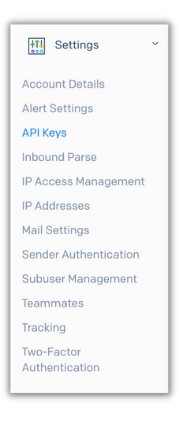 API keys section in settings