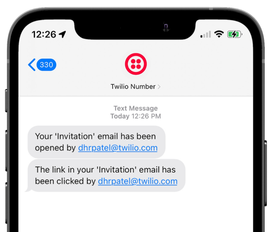 SMS alert screenshot