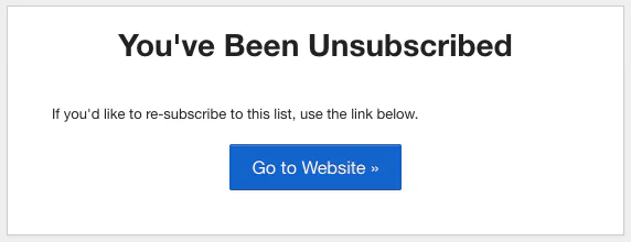 Email confirmation message for unsubscribe action