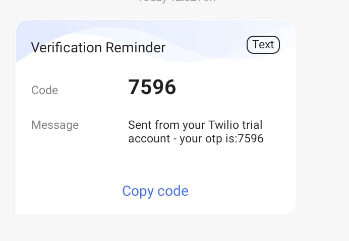 Phone notification showing the OTP code in an SMS