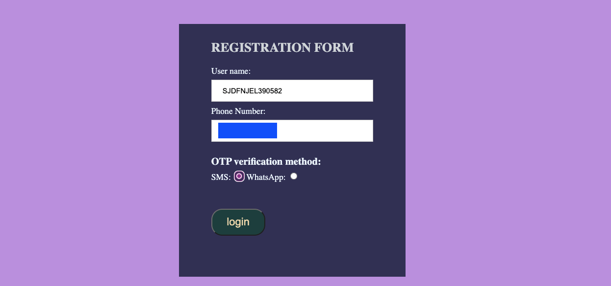 Filled-in registration form