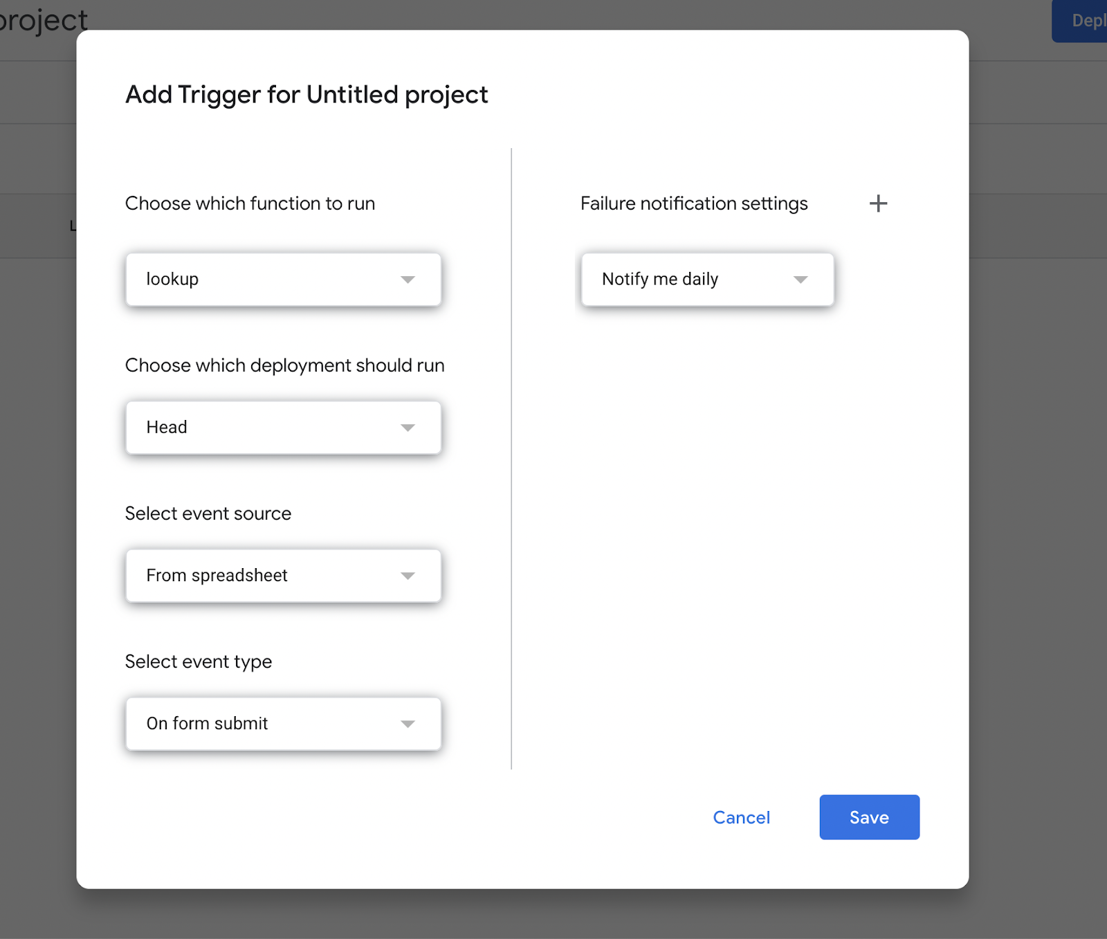 Trigger dialog for Google