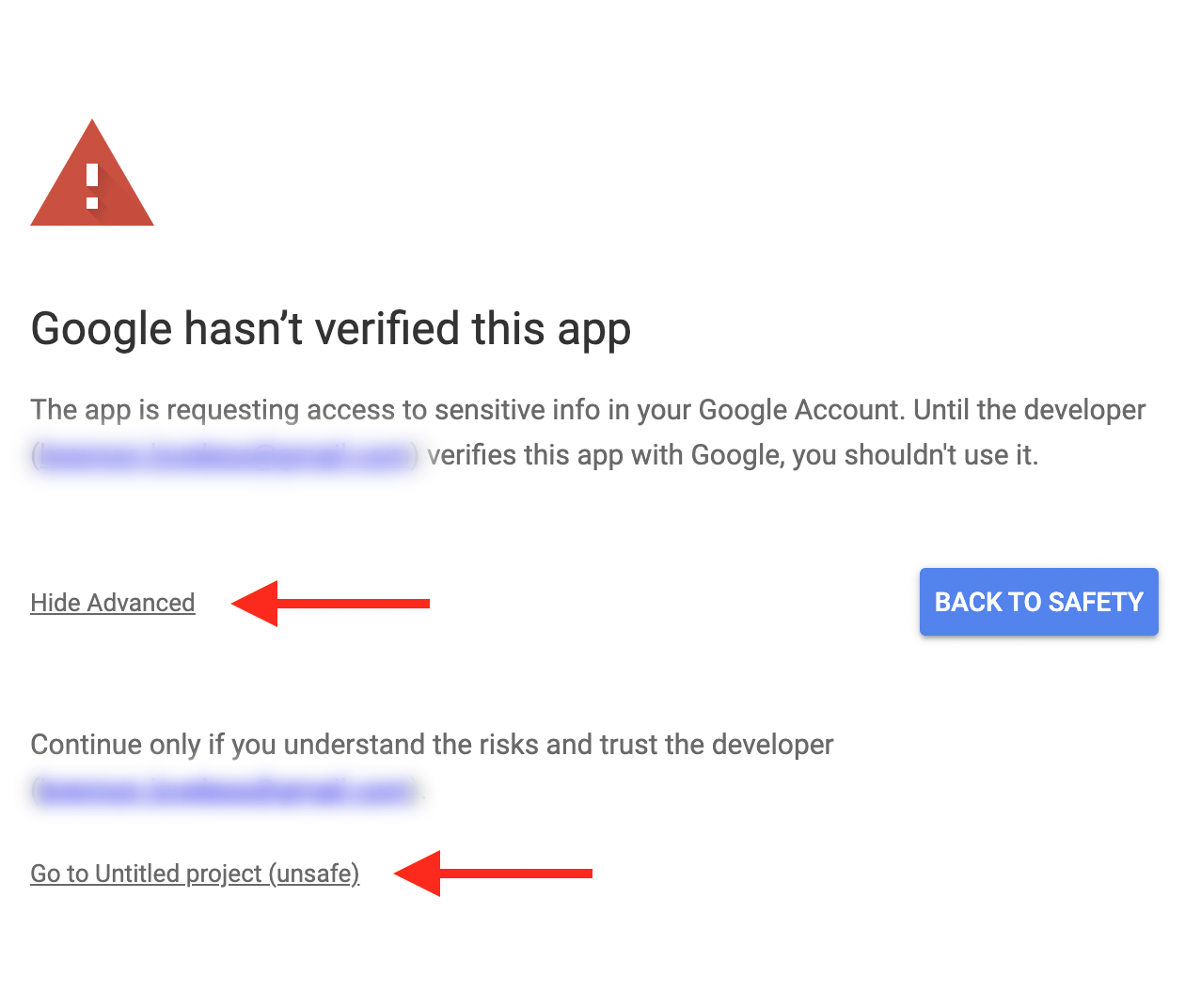 Allow AppScript permission when the app isn&#x27;t verified