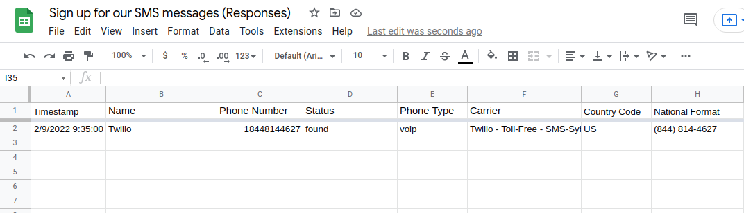 Google Sheet when people sign up for text messages