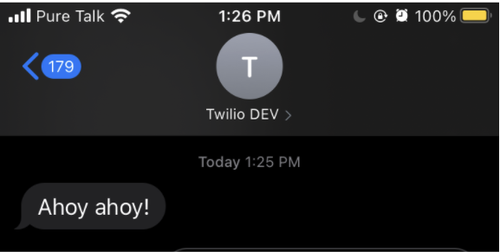Captura de pantalla del mensaje de texto “¡Ahoy ahoy!