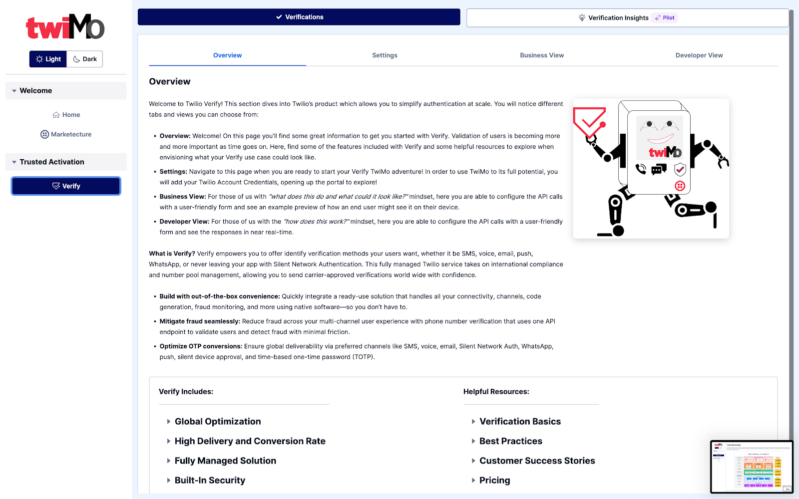 TwiMo Verify Overview Page