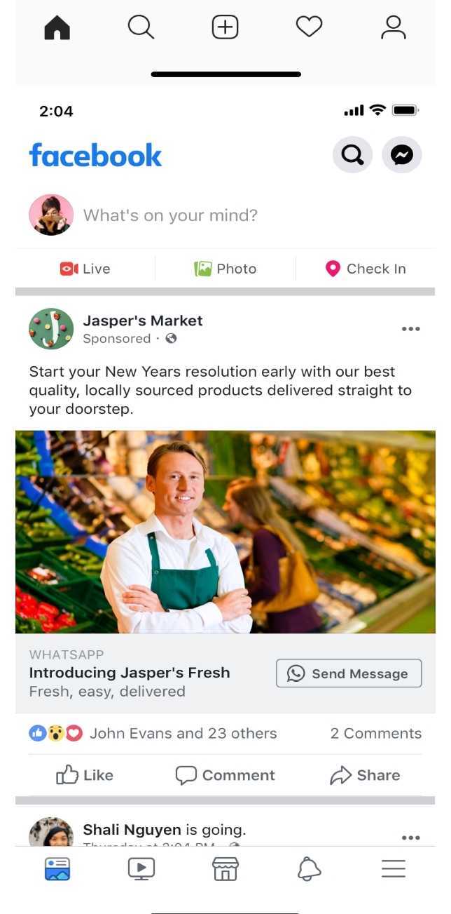 click-to-messenger ad in Facebook feed