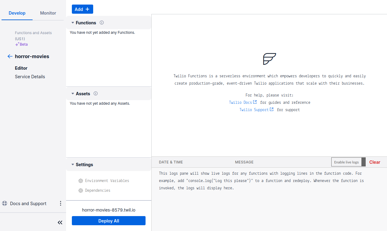 Twilio Function - Empty function