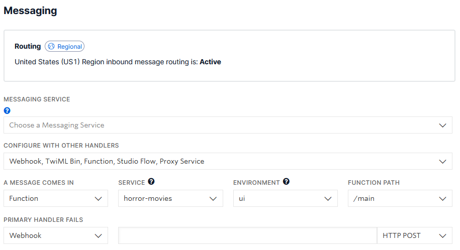Twilio Phone Number - Messaging functionality set up