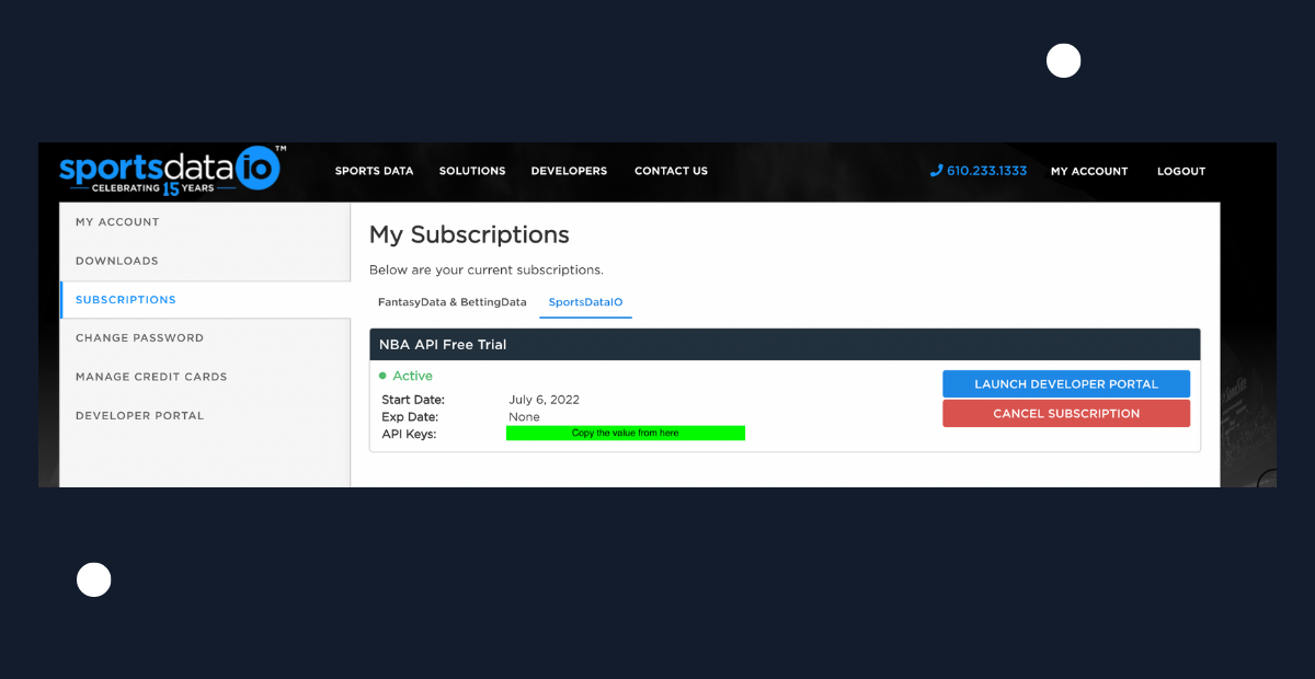 SportsDataIO API Key