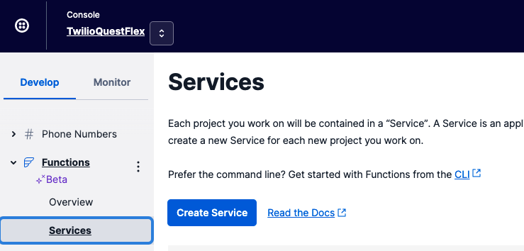 Image of how to create a Service in the Twilio console