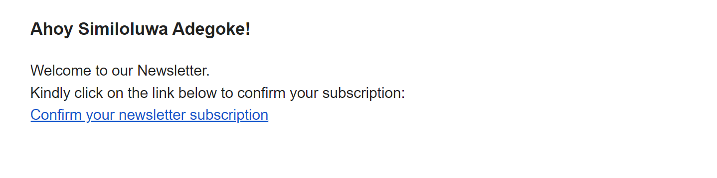 an email message with a confirm your newsletter subscription link