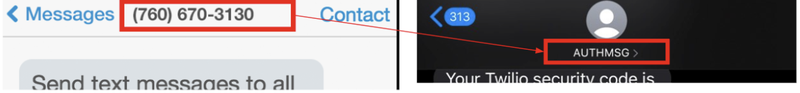 A regular 10-digit phone number compared to an alphanumeric sender ID