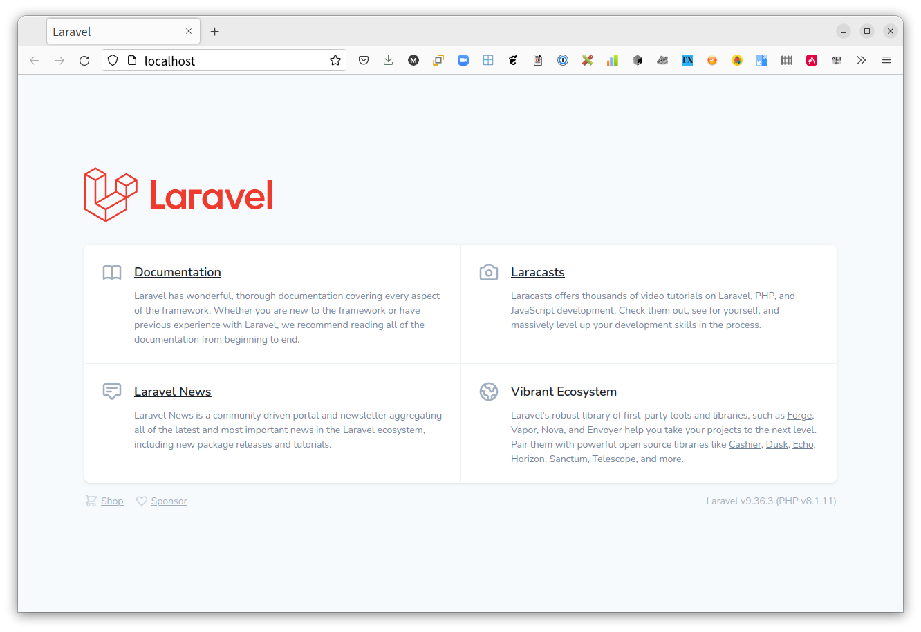 The default Laravel route running in Firefox