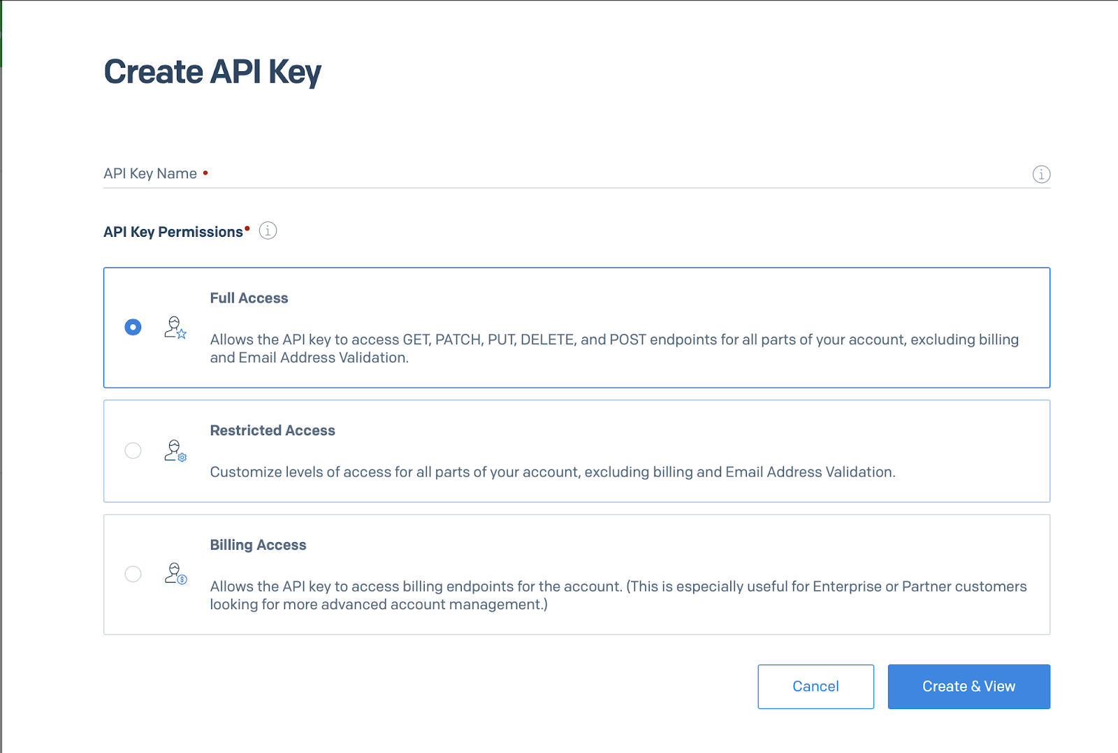 Create a SendGrid API Key form
