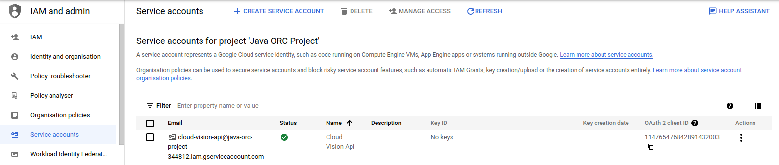 Service account details for Google Cloud Application