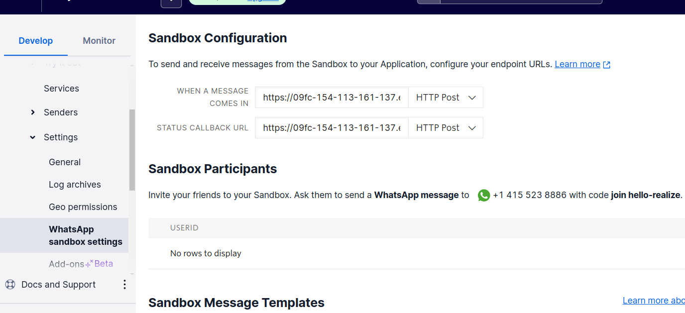 Configure Twilio WhatsApp sandbox
