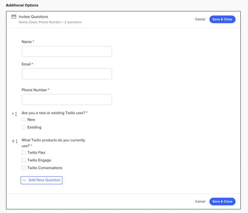 Screen Pop showing addition questions created for event in Calendly