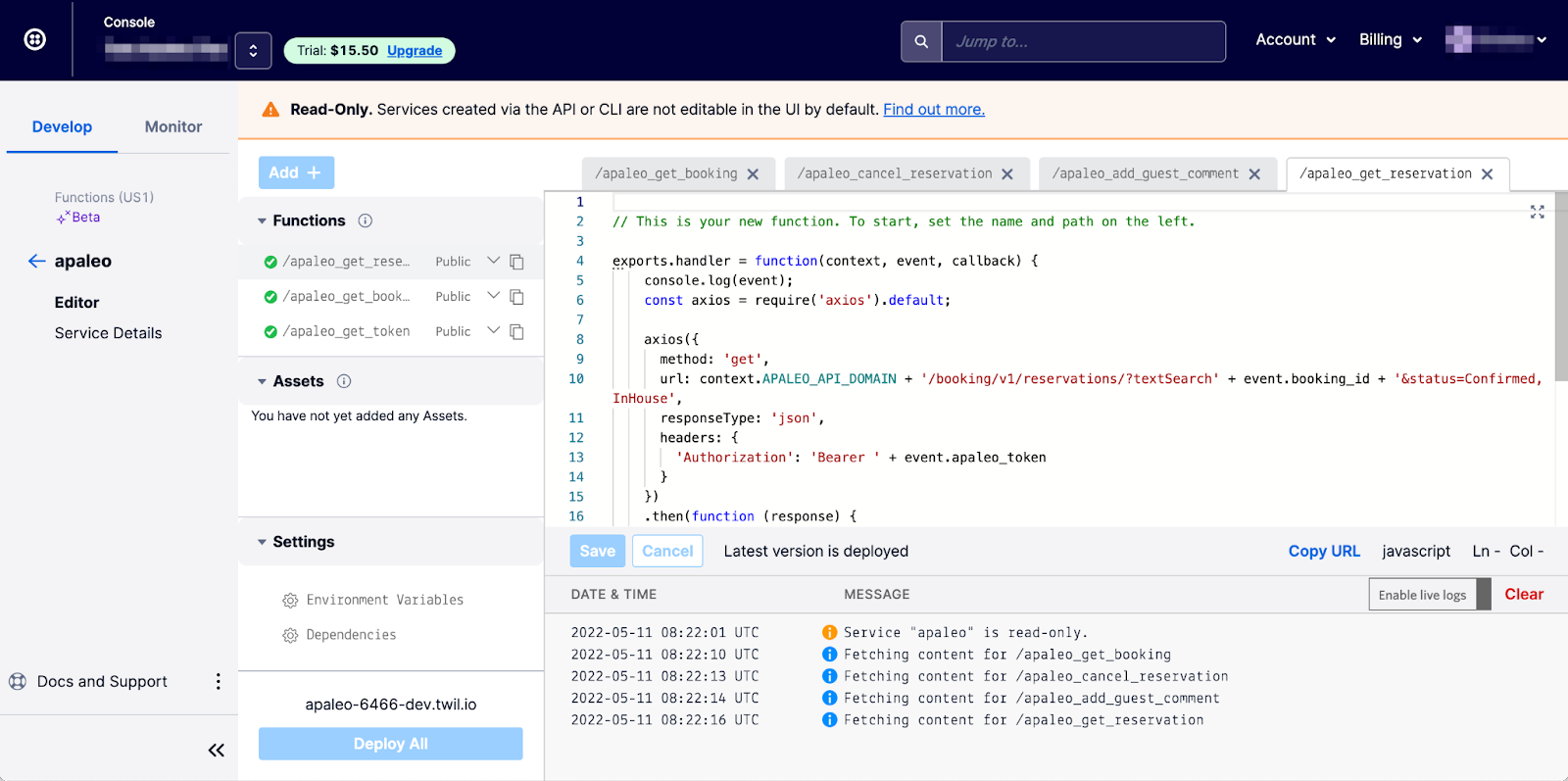 Finding the Functions domain name