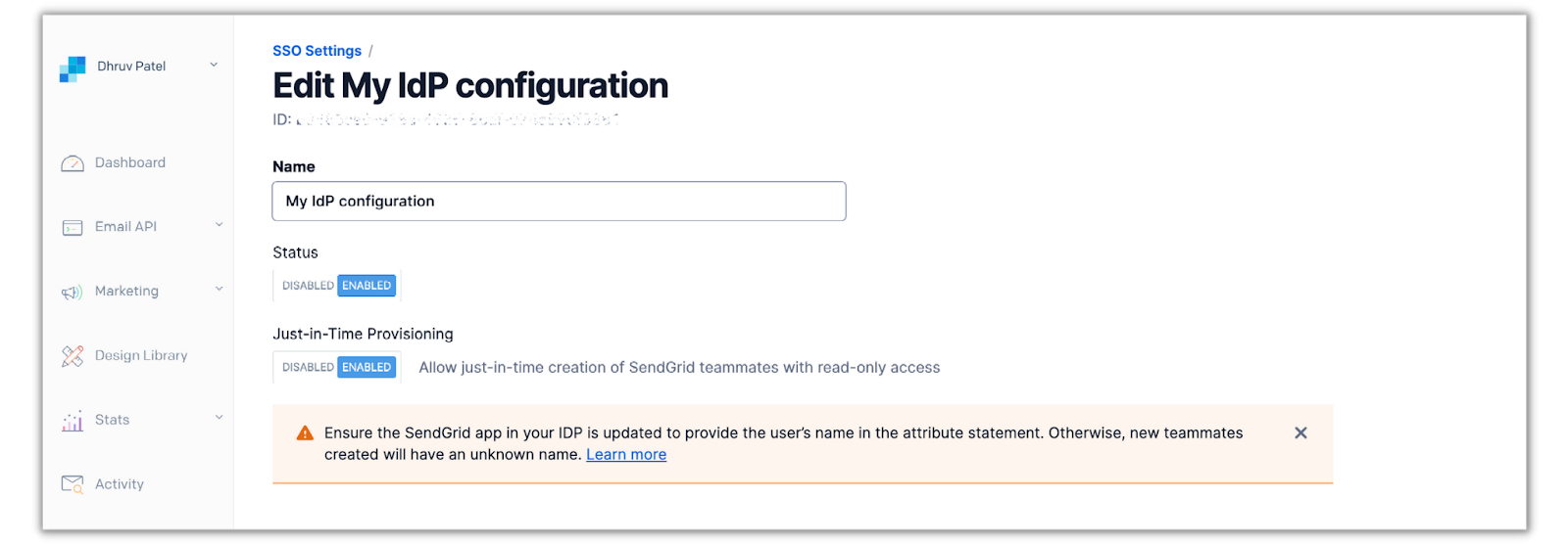 JIT provisioning switch in IdP configuration menu