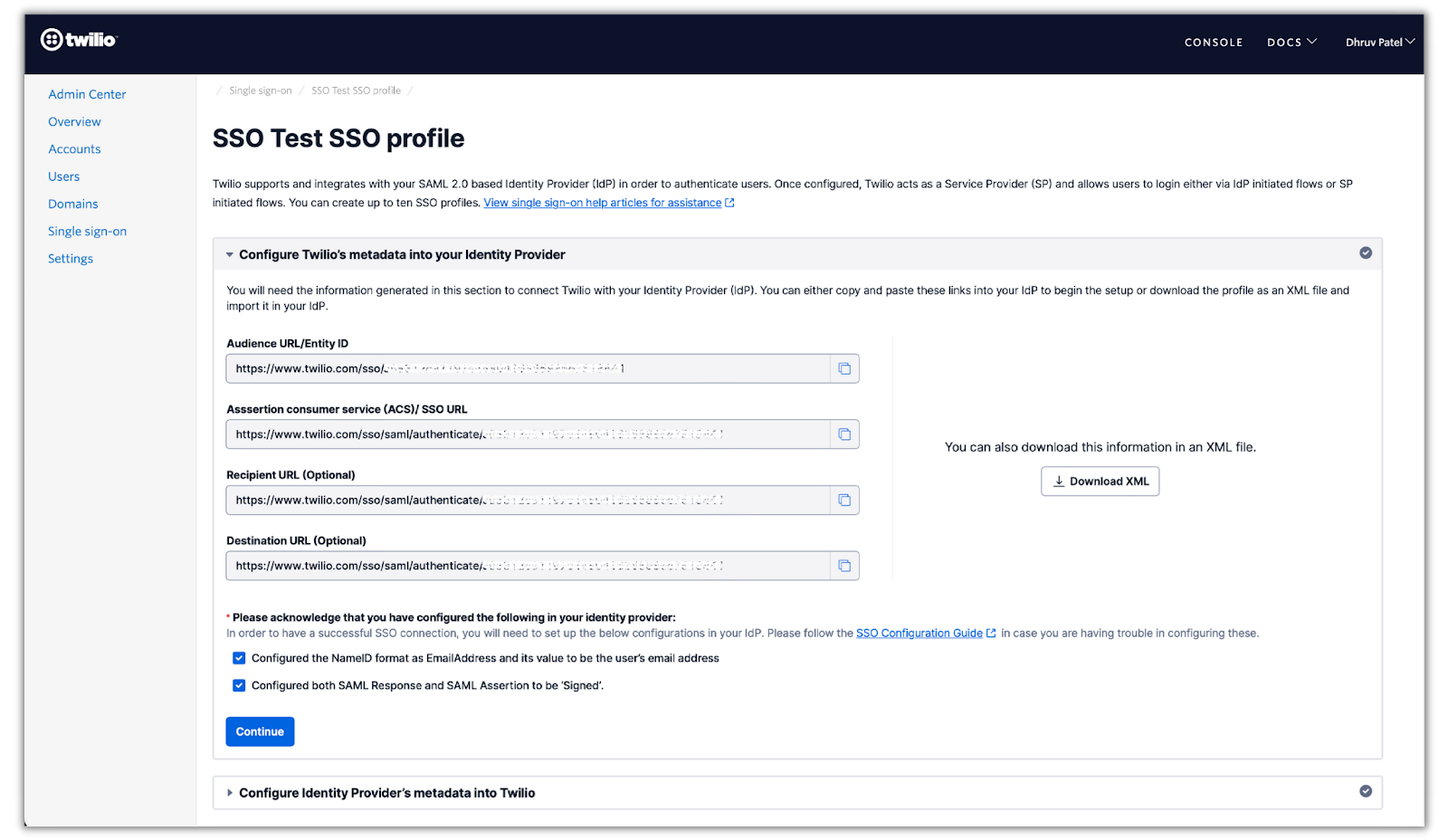 Twilio SSO profile