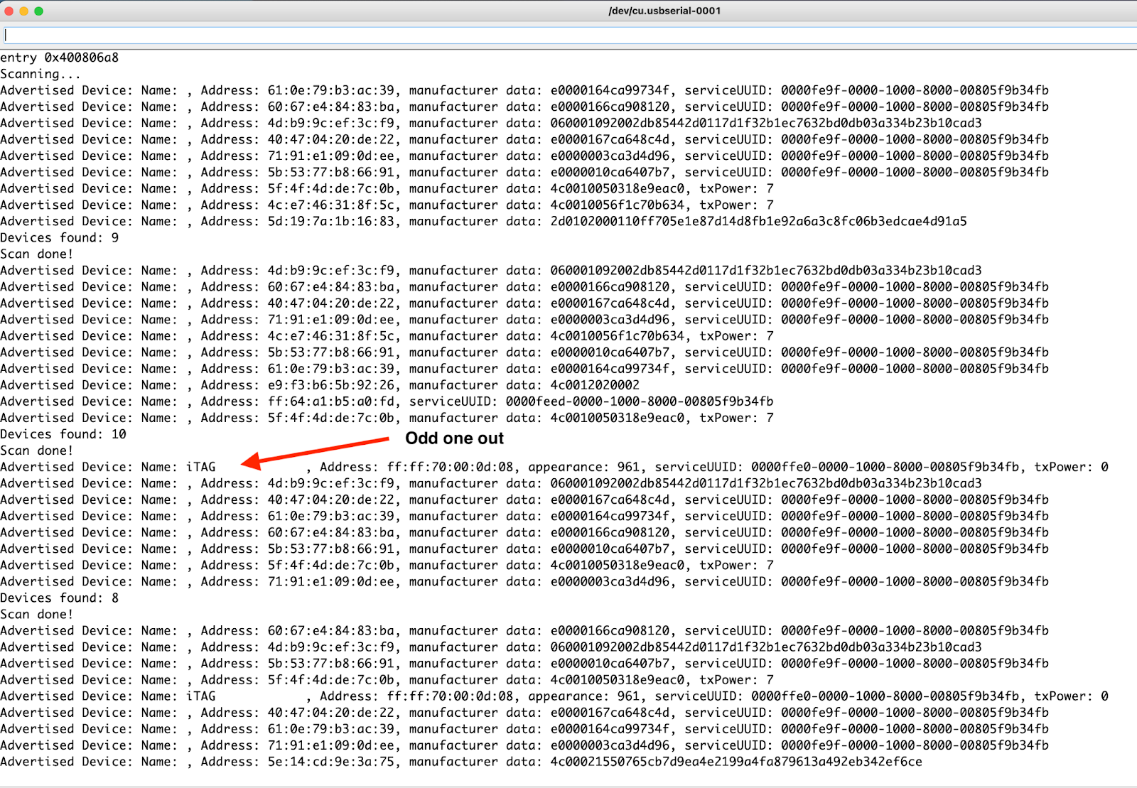 Finding the odd message in Arduino logs