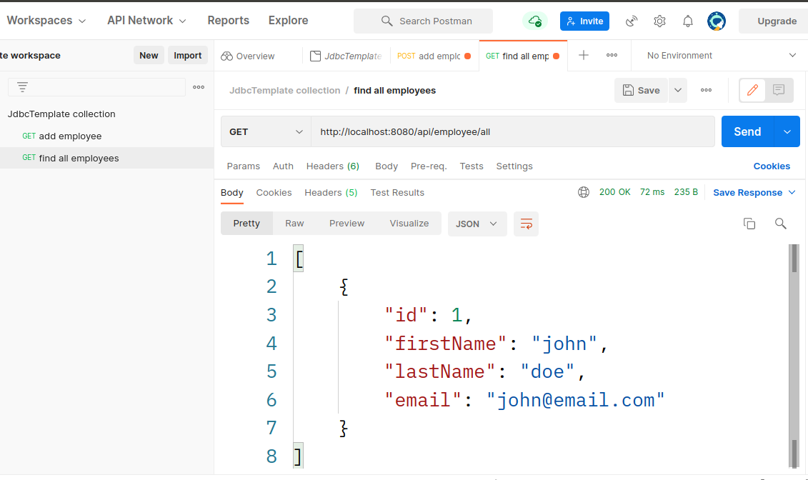 postman request to get all employees