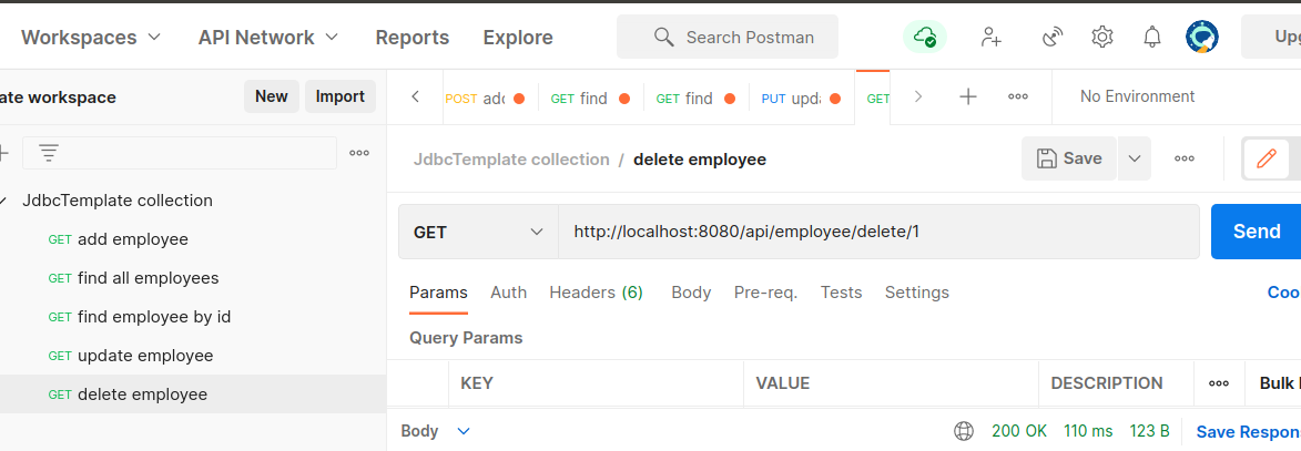 delete an employee on postman get requests