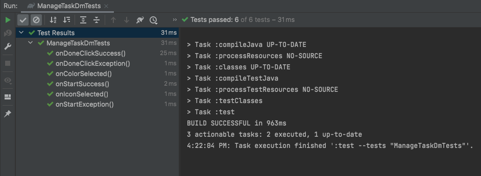 check marks to indicate all the test cases passing on intellij
