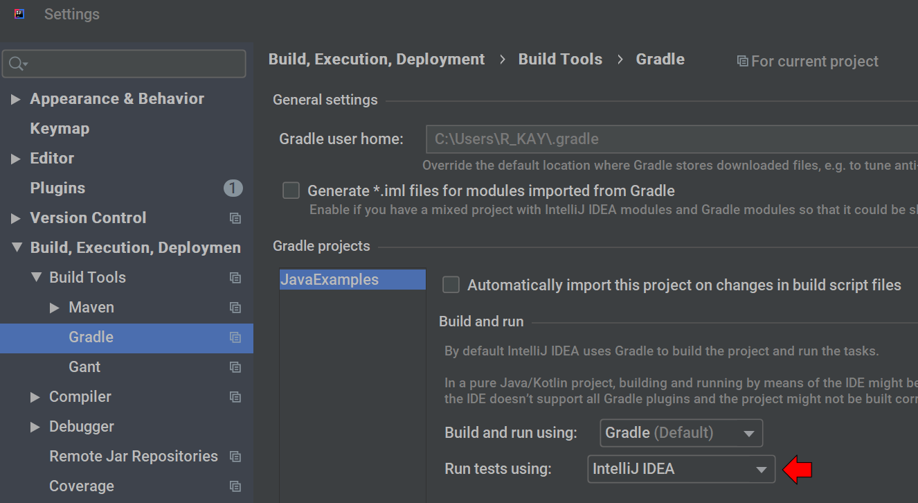 Intellij Test runner settings