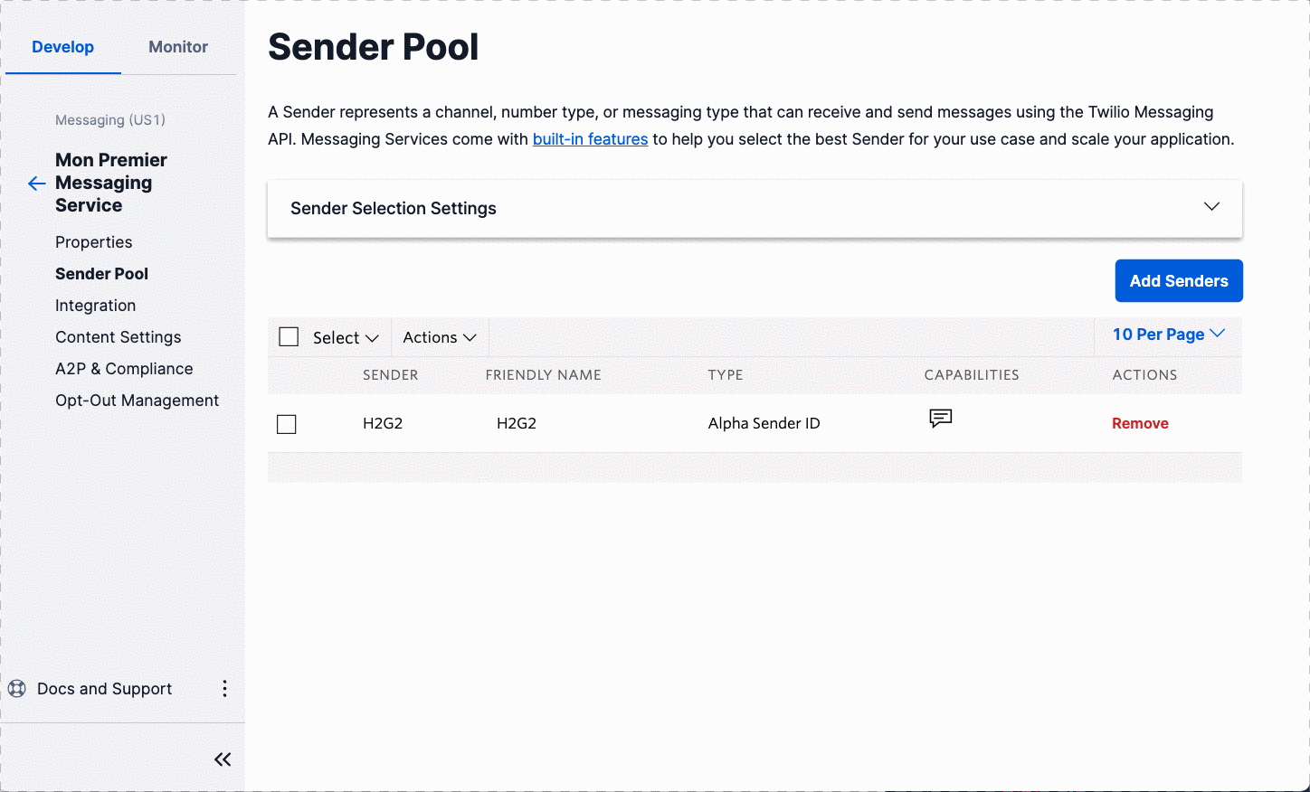 Manage Sender Pool