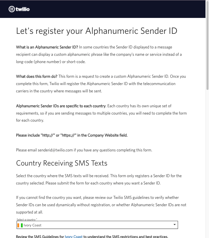 register alpha sender id