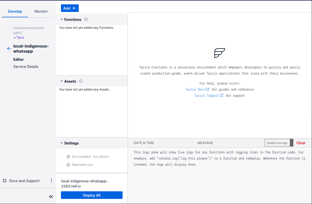 Twilio Function - Empty function