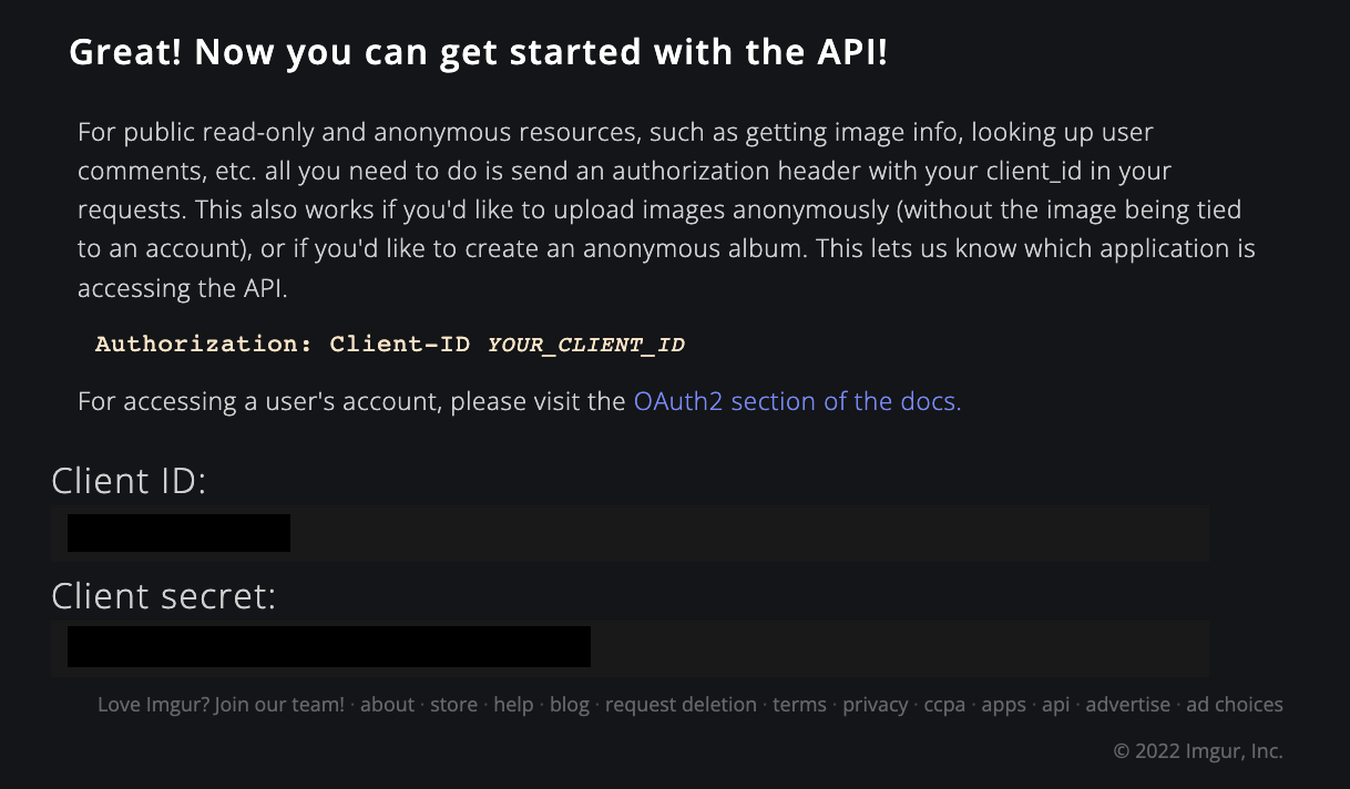 Acquiring credentials for Imgur