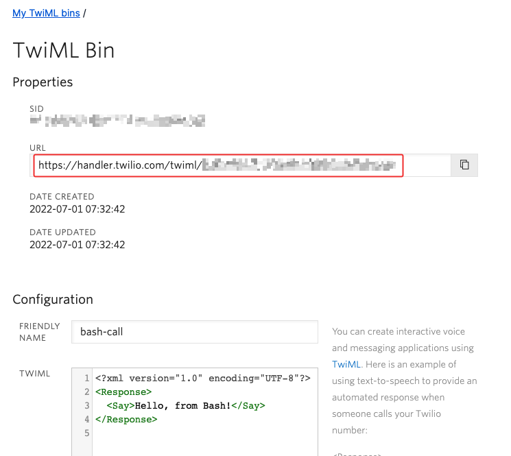 TwiML bin properties