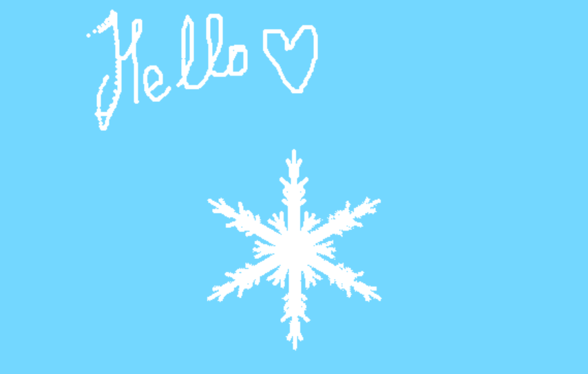 Snowflake card with hello written on it and a drawn heart