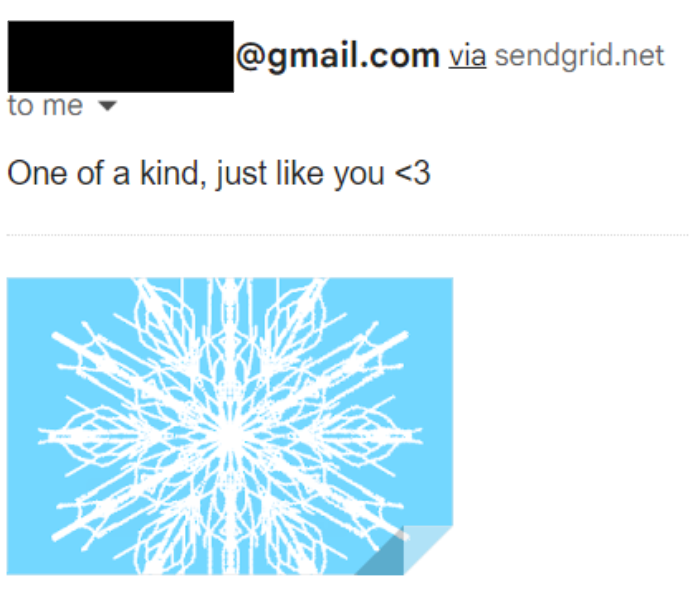 A snowflake holiday card is received in an email inbox