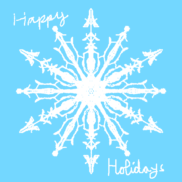 Completed snowflake holiday card captioned Happy Holidays