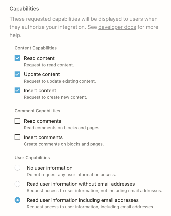 Integration settings screenshot